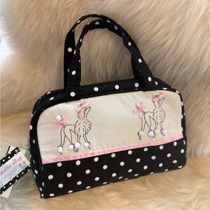 Once Upon A Time Vintage Black and White Polka Dot Poodle Cosmetic Bag